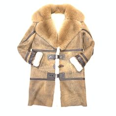 Daniels Leather Whiskey Fox 3/4 Shearling Jacket - Dudes Boutique Brown Sheepskin Outerwear With Faux Fur Trim, Brown Sheepskin Outerwear With Faux Fur Lining, Luxury Brown Long Coat, Shearling Outerwear With Faux Fur Lining, Long Coat, Brown Shearling Fur Coat With Faux Fur Trim, Brown Shearling Fur Coat With Long Sleeves, Brown Shearling Fur Coat, Luxury Long Sleeve Shearling Outerwear, Brown Sheepskin Coat With Faux Fur Trim