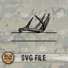 the logo for svg file is shown in black and white, with camouflage background