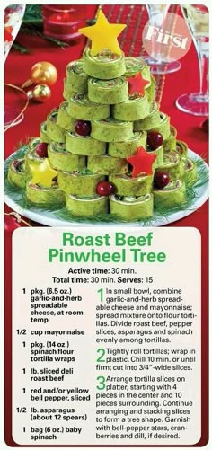 a poster with instructions for roast beef pinwheel tree