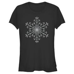 a women's black t - shirt with an image of a snowflake