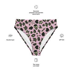 Make a haunting splash with Goth Cloth Co.'s Punk Princess Bikini Bottom. Featuring a rebellious pattern of skulls, crowns, roses, lips, arrows, and crosses on a light pink background, these bottoms blend gothic elegance and punk rock flair, perfect for all your beach and poolside adventures. Key Features: Recycled polyester fabric: Made from 88% recycled polyester and 12% elastane in the EU, or 81% REPREVE recycled polyester and 19% LYCRA XTRALIFE in MX, providing a soft, stretchy fit. Double-layered construction: Ensuring comfort and support for all figures. Zig-zag stitching: For added durability and style. Mix and match: Pair with your favorite swimsuit top for a trendy look. UPF 50+: Maximum sun protective rating achievable for fabrics. These bottoms are made to order, ensuring a thou Light Pink Background, Gothic Elegance, Sport Bikinis, Punk Princess, Recycled Polyester Fabric, Boxy Tee, Summer Swim Suits, Dad Caps, Summer Tee