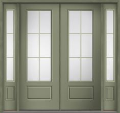 a green double door with two sidelights