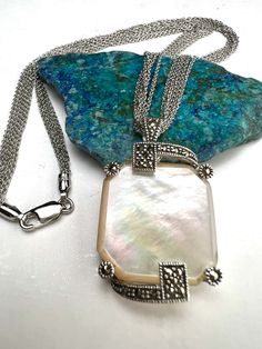 "Marcasite 925 Sterling Silver Genuine Mother of Pearl, Victorian Style 23x28mm Pendant. Optional Matching 5 Line Rhodium Sterling Chain, Vintage Antique Gift, 925 Stamped Available in 16\", 18\", 18+2\" Extender, 18+4\" Extender" Antique Gift, Victorian Style, Natural Pearls, Victorian Fashion, Sterling Silber, Antique Vintage, Mother Of Pearl, Charm Necklace, Vintage Antiques