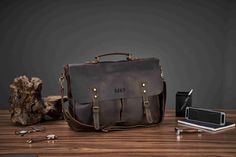 Full Grain Rustic Leather Messenger Bag, Leather Laptop Bag, Men Briefcase Satchel Crossbody Bag, Father's Gift, Valentines Day Gift for Him Two sizes to choose: S size: 14.5"L x 4.3"W x 11"H / 37cm(L) x 11cm(W) x28cm(H) L size: 16.5"L x 4.3"W x 11.8"H / 42cm(L) x 11cm(W) x30cm(H) Personalization We can engrave any picture, initials, name, or logo etc on any location.  Please send picture with Etsy message and leave a note at checkout with what you would like personalized on. Features: 1. Long A Portable Leather Bag As A Gift, Leather Bag For Gift, Functional Leather Bag As Gift, Functional Leather Bag Gift, Handmade Leather Laptop Bag, Leather Overnight Bag, Men Briefcase, Weekend Duffle Bag, Canvas Duffel Bag