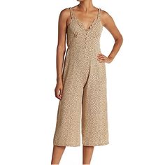 Topshop Livvy Spot Wide Leg Jumpsuit-Size 8-Nwt. Colors Are Tan And Black. See Picture For Measurements. Beige V-neck Jumpsuit For Day Out, Casual Sleeveless Cream Jumpsuits And Rompers, Beige V-neck Jumpsuits And Rompers For Day Out, Brown V-neck Jumpsuits And Rompers For Spring, Spring Brown V-neck Jumpsuit, Trendy Beige Jumpsuits And Rompers For Spring, Beige V-neck Jumpsuits And Rompers For Loungewear, Beige V-neck Jumpsuit For Loungewear, Casual Cream V-neck Jumpsuits And Rompers