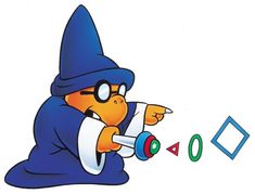 a cartoon character with a magnifying glass in his hand, pointing at something