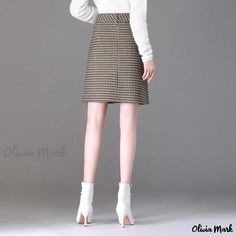 Olivia Mark - Winter High Waist Plaid Mini Skirt with Flared Hem High Waisted Plaid Skirt, Midi Skirt Winter, Long Midi Skirt, Houndstooth Pencil Skirt, Body Skirt, Winter Plaid, Knit Pencil Skirt, Winter Chic, Wrap Around Skirt