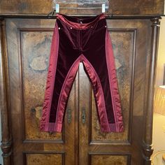 Nwt Roberto Cavalli- Velvet And Silk Cropped Women’s Trousers. Size Xs In Color ‘Brick’ Burgundy Beautiful Construction Zippers At The Back-Bottom Of Each Leg Does Have Hanger “Dents” From Previously Being On A Hanger. Waist: 29.5” Hips: 34” Rise: 9” Inseam: 22” Bin: 39i2 Luxury Red Fitted Bottoms, Luxury Fitted Red Bottoms, Roberto Cavalli, Trousers Women, Pant Jumpsuit, Pants For Women, Trousers, Velvet, Silk