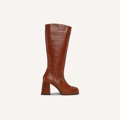 CRISTAL HIGH BOOT COGNAC Luxury Cognac Heeled Boots With Leather Lining, Luxury Leather Boots In Cognac, Luxury Cognac Boots With Leather Sole, Luxury Cognac Leather Heeled Boots, Elegant Brown Leather Knee-high Boots, Classic Brown Leather Knee-high Boots, Knee-high Cognac Leather Boots, Luxury Brown Knee-high Heeled Boots, Luxury Brown Leather Knee-high Boots