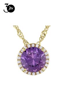 Bella Luce�� Lab created color change sapphire and white diamond simulant 2.54ctw round, Eterno��� 18k yellow gold over sterling silver pendant with chain. Pendant measures approximately 0.38" L x 0.38" W and has a 3mm bail. Also includes an 18 inch singapore chain with 2" extender and a lobster claw closure. Gold Necklace With Round Center Stone, Gold Round Necklace With Center Stone, Gold Necklace With Center Stone For Anniversary, Gold Necklace With Center Stone Fine Jewelry, Gold Necklace With Center Stone In Fine Jewelry Style, Purple Round Necklace With Prong Setting, Fine Gold Necklace With Center Stone, Diamond Necklace With Center Stone In Yellow Gold, Yellow Gold Diamond Necklace With Center Stone