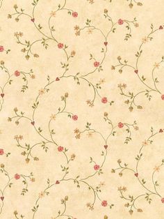 a beige wallpaper with pink flowers and vines on the bottom right corner is an off - white background