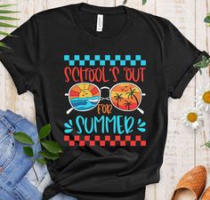 Are you ready for summer break? Are you looking for a fun and unique gift for your favorite teacher? Look no further than our 'School's Out for Summer ' shirt! This is perfect. Not to mention, this shirt is also a great way to show your appreciation for all they do during the school year. Whether you're cheering them on as they finish up their last day of school or something fun to wear to any day, this shirt is sure to make a hit. So don't wait any longer - order your shirt[s] today! Descriptio Summer School T-shirt With Funny Text, Funny Text T-shirt For School In Summer, Funny Print T-shirt For School In Summer, Summer Funny Print T-shirt, Schools Out For Summer, Happy Last Day Of School, School's Out For Summer, End Of School Year, School Tees