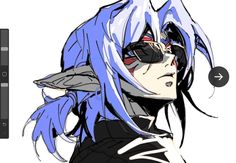 an anime character with blue hair and sunglasses