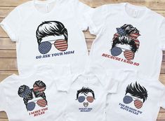 Funny Family 4th of July Shirts are the perfect option for your family this holiday season!  These patriotic shirts can be worn on Memorial Day, Independence Day, and Labor Day to show your patriotism!   Adult Shirt:  These shirts are made with the Bella and Canvas 3001 classic unisex jersey short sleeve tee fits like a well-loved favorite. Soft cotton and quality print make users fall in love with it over and over again. These t-shirts have-ribbed knit collars to bolster shaping. The shoulders Family Matching 4th Of July T-shirt With Graphic Print, Family Matching Independence Day Graphic T-shirt, Patriotic Cotton Top With Custom Print, 4th Of July Cotton Tops With Custom Print, Family Matching T-shirts For 4th Of July, Family Matching Short Sleeve T-shirt For 4th Of July, Family Matching White Tops For 4th Of July, White Custom Print Top For Independence Day, Cotton Tops With Custom Print For 4th Of July