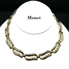 "*Description: This is a beautiful vintage Monet book piece, a mid-century \"Medley\" necklace which is gold plated, and a short choker length at 14 1/2 Inches. This book piece is found on page 156 of Monet The Master Jewelers by Alice Vega. This piece is shown in an ad entitled Medley - Golden score of classic harmony. The ad states, \"As graceful as the Parthenon, these golden Monettes express all of the taste and refinement of the only jeweler with the matchless golden touch.\" This would be Cos Jewellery, The Parthenon, Book Pieces, Vintage Monet, The Master, Vintage Costume Jewelry, Vintage Costumes, Vintage Gifts, Choker