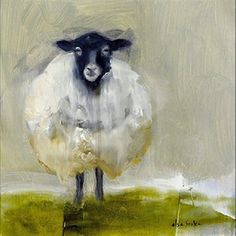 a painting of a sheep standing in the grass