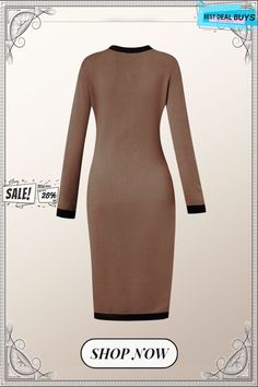 Long Sleeve Elegant Color Block Midi Dress Elegant Color, Color Coffee, Buy Dress, Woman Colour, Color Block, Midi Dress, Sleeve Length, V Neck, Coffee