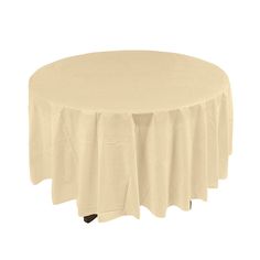 a round table with a white cloth on it