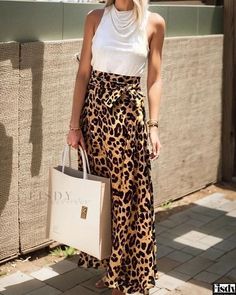 Fisdy - Stylish Leopard Print Midi Skirt with Belt Cheap Maxi Skirts, Stylish Midi Skirt, Leopard Print Midi Skirt, Belted Midi Skirt, Night Skirt, Grandma Fashion, Leopard Print Fabric, Dress Party Night, Brown Skirts