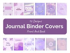 the front and back covers of journal binders are shown in purple, white and pink