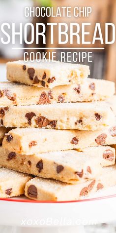 chocolate chip shortbread cookie recipe on a plate