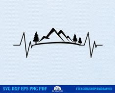 the mountains and trees are depicted in this stencil design, which is also available for