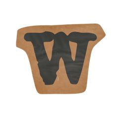 a brown and black sticker with the letter w on it