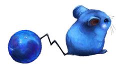 a blue rat with its head in the shape of a ball and an upward arrow