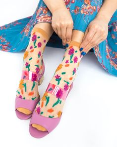 Feel like Spring all year round in vibrant florals paired with a bold heel and delicate sheer body. This sheer floral sock is designed to be worn with your Summer to Fall transition shoes, such as a heeled mule or closed toe sandal. Sock Candy, Pandora Wedding, Bold Heels, Vibrant Florals, Floral Socks, Heeled Mule, Sheer Socks, Ankle Sock, Fall Transition