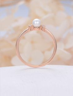 Pearl engagement ring rose gold Diamond wedding women Dainty | Etsy 14k Rose Gold Round Jewelry For Wedding, 14k Rose Gold Jewelry For Wedding, Wedding Pearl Ring With Diamond, Delicate Rose Gold Round Diamond Ring, Fine Jewelry Pearl Ring With Single Diamond For Wedding, Elegant Pearl Ring For Gift, Gift Rings With Classic Round Cut, Classic Design Rings As Gift, Fine Jewelry Pearl Ring With Single Diamond For Anniversary