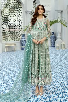 Pakistani Anarkali Maxi Tantalizing Teal, Pakistani Anarkali, Flared Anarkali, Pakistani Party Wear, Frock Dress, Party Dresses Online, Eid Dresses, Anarkali Kurta, Silk Trousers