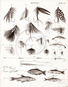 an old book with different types of fishing lures