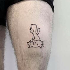 a man with a tattoo on his leg that has the simpsons character drawn on it