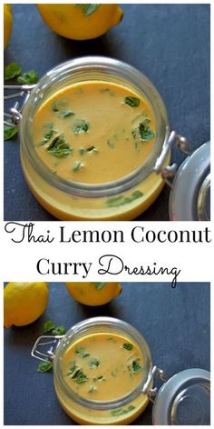 two pictures of lemon coconut curry dressing