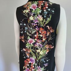 Great Looking Spring Vest Can Be Worn Sleeveless Or With Complimenting Blouse Underneath. Shawl Style Collar In Front And Stunning Floral Pattern On Back. Never Worn. Measurements Are: Length Is 28-1/2" And Across Back Shoulders Is 13-1/2". Shawl Style, Spring Tops, On Back, Floral Pattern, Shawl, Mural, Womens Tops, Collar, Floral