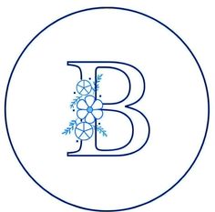 the letter b is made up of flowers and leaves in blue on a white background