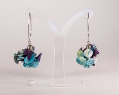 "Funky Earrings, Long Chunky Colorful Fabric Avant-Garde Statement Earrings, A unique piece of Shibori Textile Jewelry \"Ruth\" These long dangle fabric earrings are inspired by blooming flowers in the summer. They have light and refreshing happy colors and exotic wild shapes. These unique turquoises and purple earrings are made of soft, lightweight chiffon fabric. The pattern is created using the Japanese Shibori technique, in order to achieve the 3D sculptural structure. They have dainty and r Multicolor Pearl Earrings As A Gift, Multicolor Pearl Earrings Set As A Gift, Handmade Multicolor Pearl Drop Earrings, Multicolor Dangle Pearl Earrings For Pierced Ears, Multicolor Dangle Pearl Earrings, Multicolor Pearl Drop Earrings For Gift, Multicolor Handmade Pearl Earrings For Gift, Handmade Multicolor Pearl Earrings For Gift, Handmade Multicolor Pearl Earrings Gift