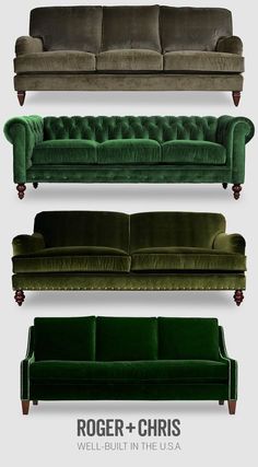 four different colored couches in various styles and sizes