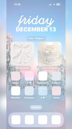 an iphone screen with the text friday, december 13 on it and several different colors