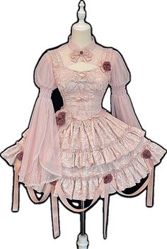 Long Sleeve Balletcore Dress For Summer, Long Sleeve Ruffled Balletcore Dress, Fitted Pastel Goth Dress With Ruffles, Fitted Pastel Goth Dresses For Spring, Spring Pastel Goth Fitted Dress, Half Crop Top, Long Sleeves Cropped Top, Crop Top Blouse, Gothic Lolita