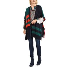 Slip Into Something Supremely Comfortable With Tommy Hilfiger's Cozy Poncho Cardigan. Colorblocking And Stripes Combine To Bring Color To Your Looks. Tommy Hilfiger Poncho, Tommy Cardigan, Poncho Cardigan, Cape Sweater, Cozy Knit Sweater, Tommy Hilfiger Sweater, Poncho Sweater, Tommy Hilfiger Women, Long Sleeve Cardigan