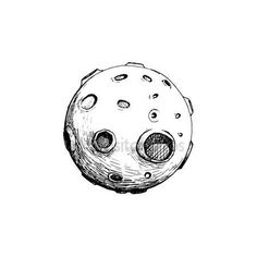 an ink drawing of a moon with two holes in the middle and one hole at the bottom