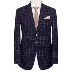 Custom-tailored windowpane customized 2 piece suit Plaid Single Breasted Suit For Tailoring, Elegant Plaid Blazer, Luxury Plaid Suit For Office, Luxury Fitted Plaid Sport Coat, Luxury Plaid Suits With Suit Collar, Luxury Plaid Suits For Semi-formal Occasions, Luxury Fitted Plaid Suit, Luxury Fitted Plaid Blazer, Tailored Plaid Suits With Welt Pockets