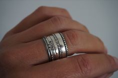 "This set of rings is made from sterling silver , polished to high shine.  Perfect for stacking with other rings.  Please leave the ring size needed at the checkout \"Notes to Seller\"  Thank you for choosing hand made  😊 Ette" Stacked Sterling Silver Rings, Silver Stacked Midi Rings As A Gift, Stacked Sterling Silver Rings In Silver, Sterling Silver Stackable Rings With Oxidized Finish, Everyday Silver Stacked Rings, Everyday Stacked Silver Rings, Adjustable Stacked Silver Rings, Everyday Handmade Silver Stackable Rings, Everyday Handmade Stackable Silver Rings