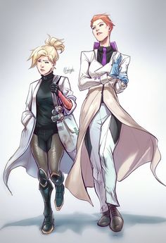 two anime characters standing next to each other