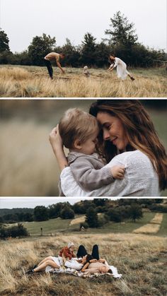 two women and a baby are playing in the grass with one woman holding her child