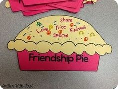 there is a sign that says friendship pie on the side of a cupcake