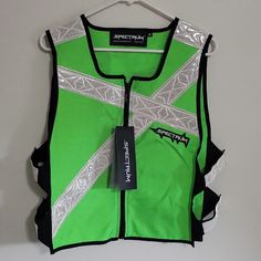 High Visibility Reflective Motorcycle Vest, Size M. Full Color Micro-Prism Reflexite Brillance Reflective Tape. The Tape Is Waterproof And Maintains It's Reflective Properties When Wet. The Neon Green Nylon Is Vivid, Lightweight, And Super Strong. Extra Thick Zipper, Easy To Zip With Gloves On. No Collar Rub Against Your Helmet And A Wide Neck Opening So There Is Room For Your Jacket With Adjustable Reflective Side Straps. Made In The Usa. Nwt! Breathable Green Activewear For Outdoor Activities, Functional Breathable Vest For Outdoor Activities, Breathable Functional Vest For Outdoor Activities, Functional Green Activewear For Streetwear, Green Functional Activewear For Outdoor Activities, Functional Breathable Vest For Training, Green Sporty Vest For Sports, Fitted Sporty Vest For Sports Events, Sports Nylon Vest