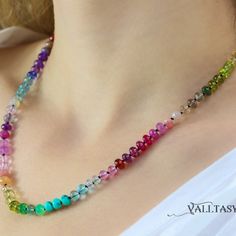 Silk Knotted Multi Gemstone Necklace Silk Knotted Necklace Gold Clasp Rainbow Gemstone Necklace Precious Colorful Necklace SOLID GOLD 14K (36041 - 0) Elegant Multicolor Single Strand Gemstones, Elegant Multicolor Gemstone Crystal Necklace, Elegant Rainbow Necklace With Gemstone Beads, Elegant Rainbow Gemstone Bead Necklace, Multi Gemstone Necklace, Knotted Necklace, Colorful Necklace, Rainbow Gemstones, Rainbow Jewelry