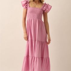 This Dress Is So Beautiful And Has That Boho Feel. Fits True To Size. 85% Rayon 15% Nylon Bohemian Lavender Dress With Ruffles, Purple Ruffled Short Sleeve Maxi Dress, Bohemian Purple Cotton Maxi Dress, Purple V-neck Maxi Dress With Ruffles, Lavender V-neck Bohemian Maxi Dress, Lavender Dress, Lavender Dresses, So Beautiful, Color Purple